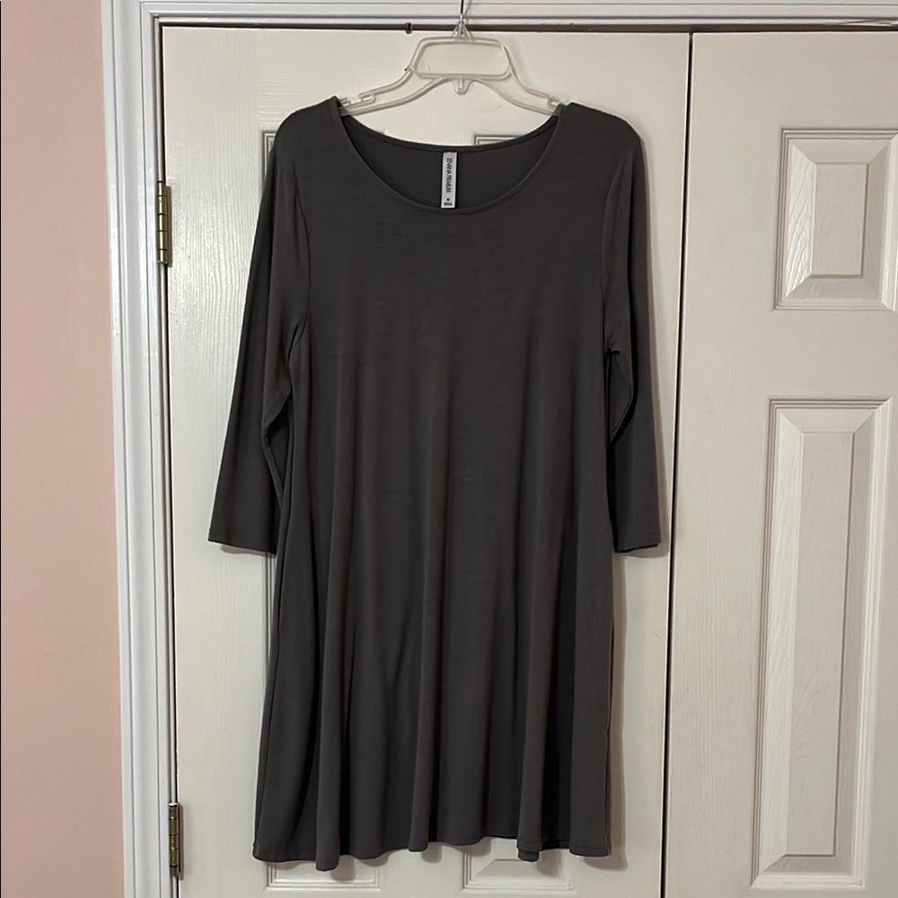 Zenana premium Chic Gray 3/4 length Sleeve Dress or tunic top with pockets